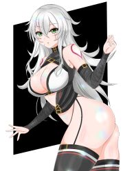  aged_up alternate_breast_size alternate_hair_length alternate_hairstyle arm_at_side arm_belt bandaged_arm bandages bare_shoulders belt black_background black_garter_straps black_panties black_shirt black_thighhighs boots breasts cleavage cleavage_cutout clothing_cutout commentary_request cowboy_shot double-parted_bangs fate/apocrypha fate_(series) female from_side garter_straps green_eyes grey_hair hair_between_eyes hand_up highleg highleg_panties jack_the_ripper_(fate/apocrypha) large_breasts long_bangs long_hair looking_at_viewer maria_the_ripper messy_hair multiple_belts panties parted_lips partial_commentary revealing_clothes sakura_kyuma scar scar_across_eye scar_on_cheek scar_on_face shiny_skin shirt shoulder_tattoo simple_background sleeveless sleeveless_shirt solo stomach tattoo thick_thighs thigh_belt thigh_boots thigh_strap thighhigh_belt thighhighs thighs turning_head two-tone_background two-tone_shirt underwear very_long_hair white_background white_shirt 