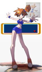  :o bikini blue_bikini blue_eyes blue_hairband breasts female full_body hairband highres kasumi_(pokemon) long_legs medium_breasts medium_hair navel no_socks orange_hair outstretched_arms pixel_art pokemon pokemon_frlg red_(pokemon) red_shoes shakeeeeeeeee shoes shorts side_ponytail solo sports_bikini spread_arms standing swimsuit wristband 