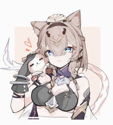  absurdres animal_ear_fluff bikini black_bikini black_gloves blue_eyes breasts brown_hair can_(honkai_impact) cat_girl cat_tail cleavage commentary_request error1980 female gloves green_eyes heterochromia highres honkai_(series) honkai_impact_3rd large_breasts multicolored_hair pardofelis pardofelis_(reverist_calico) short_hair swimsuit tail tongue tongue_out two-tone_hair upper_body 