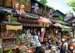  6+girls :d abyssal_ship ahoge akatsuki_(kancolle) alice_cartelet architecture black_eyes black_hair blonde_hair blue_eyes blue_hair brown_eyes brown_hair character_doll chibi colored_skin commentary_request countryball crossover cup_ramen day dress dual_persona east_asian_architecture error_musume girl_holding_a_cat_(kancolle) gochuumon_wa_usagi_desu_ka? grey_eyes grey_hair gugure!_kokkuri-san hair_ornament hairband hairclip hakurei_reimu hibiki_(kancolle) horns i-58_(kancolle) ichimatsu_kohina ikazuchi_(kancolle) inazuma_(kancolle) innertube inokuma_youko instant_udon japanball japanese_flag kantai_collection kin-iro_mosaic komichi_aya koshigaya_komari kujou_karen loli_wa_shinri long_hair majokko_(kancolle) maruchan_akai_kitsune_udon mini_person minigirl mittens moegi_high_school_uniform multiple_crossover multiple_girls mutsu_(kancolle) mutsu_(snail) noel_(sora_no_method) non_non_biyori northern_ocean_princess oil-paper_umbrella on_roof oomiya_shinobu open_mouth outdoors partially_translated pavement pink_hair rashinban_musume rensouhou-chan ro-500_(kancolle) running_bond school_swimsuit school_uniform serafuku shimakaze_(kancolle) short_hair sitting sitting_on_roof sky smile snail sora_no_method squatting swim_ring swimsuit swimsuit_under_clothes tic-tac-toe tile_roof tippy_(gochiusa) touhou translation_request twintails two_side_up u-511_(kancolle) umbrella white_dress white_hair white_skin x_hair_ornament yukkuri_shiteitte_ne 