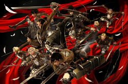  annie_leonhardt armin_arlert bertholt_fubar christa_renz conny_springer eren_jaeger feathers jean_kirchstein kanikajika marco_bodt mikasa_ackerman reiner_braun sasha_browse shingeki_no_kyojin sword weapon 