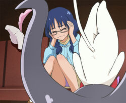  blue_hair braid closed_eyes covering_own_ears female glasses go!_princess_precure haruyama_kazunori long_hair miss_siamour nanase_yui panties precure puff_(go!_princess_precure) semi-rimless_eyewear twin_braids under-rim_eyewear underwear 