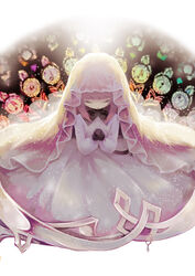  alice_(deemo) closed_eyes commentary_request deemo dress female gloves highres photoshop_(medium) platinum_(deemo) praying shokujin_hatefukuchuu solo veil 