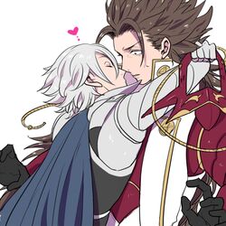  2boys blush fire_emblem fire_emblem_if flat_color hug kissing male_focus multiple_boys my_unit_(fire_emblem_if) ryouma_(fire_emblem_if) simple_background size_difference sweat u_(lastcrime) white_background yaoi 