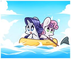  blue_eyes boat cloud duo equid equine exclamation_point female feral friendship_is_magic fur green_eyes hair hasbro horn life_raft long_hair mackinn7 mammal multicolored_hair my_little_pony mythological_creature mythological_equine mythology open_mouth outside purple_hair rarity_(mlp) sky smile sweetie_belle_(mlp) tongue two_tone_hair unicorn vehicle water watercraft white_body white_fur young young_feral 