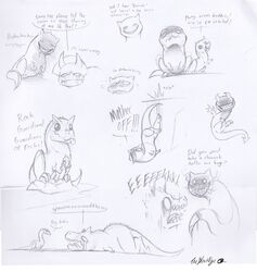  abelisaurid absurd_res austroraptor blush bodily_fluids carnotaurus ceratopsian claws crying dialogue dinosaur dromaeosaurid duo embarrassed english_text extinct falling feathers feral gallimimus hi_res horn male male/male ornithischian ornithomimid prehistoric_species reptile scalie tears text the-blackeye the_isle theropod triceratops tyrannosaurid tyrannosauroid tyrannosaurus tyrannosaurus_rex 