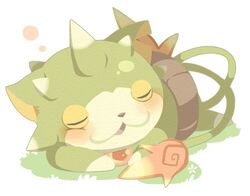  bad_id bad_pixiv_id closed_eyes commentary_request feline grass multiple_tails no_humans notched_ear open_mouth simple_background sleeping tail ticktack_chicken togenyan two_tails white_background youkai_(youkai_watch) youkai_watch 