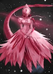  alien commentary_request female floating full_body gauna highres looking_at_viewer monster monster_girl one-eyed pink_theme shiraui_tsumugi sidonia_no_kishi solo space tail tentacle tesshii_(riza4828) v_arms zero_gravity 