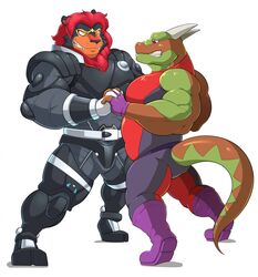  2019 anthro armor belt black_body black_fur boots brown_body brown_scales clenched_teeth clothing digital_media_(artwork) dragon duo felid fingerless_gloves footwear fur gloves green_body green_scales handwear hi_res hybrid inferno_sabercat liger lion looking_at_another looking_at_partner maldu male male/male mammal markings mythological_creature mythological_scalie mythology orange_body orange_fur pantherine pink_eyes red_body red_fur scales scalie simple_background standing super_sentai tail tail_markings teeth uchu_sentai_kyuranger white_background yellow_eyes 