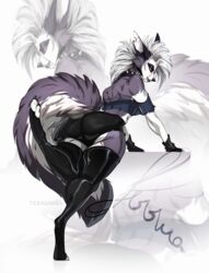  absurd_res anthro ass big_butt canid canid_demon canine canis collar deathhawk demon female hellhound helluva_boss hi_res latex loona_(helluva_boss) mammal mythological_canine mythological_creature mythology simple_background solo tagme teragabba thick_thighs wide_hips wolf 