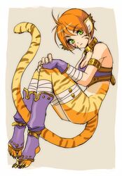  animal_ears breasts breath_of_fire breath_of_fire_ii bustier cat_ears cat_tail cleavage closed_mouth facial_mark female full_body gloves green_eyes looking_at_viewer monster_girl no_pants orange_hair pointy_ears rinpoo_chuan sassa_(cb) short_hair solo tail 