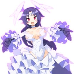  black_gloves black_hair breasts choker circlet detached_sleeves disgaea female gloves head_wings large_breasts leotard long_hair looking_at_viewer makai_senki_disgaea_6 melodia_(disgaea) non-web_source oerba_yun_fang official_art open_mouth outstretched_arms photoshop_(medium) pointy_ears red_eyes slit_pupils solo spread_arms standing strapless strapless_leotard transparent_background white_leotard wings 