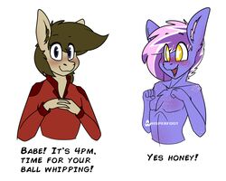  2020 anthro berry_frost blush clothed clothing conditional_dnp dialogue dick_flattening digital_media_(artwork) duo english_text equid equine fan_character hasbro looking_at_viewer male mammal meme my_little_pony nude open_mouth simple_background text whisperfoot 