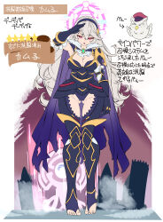  armor armored_leotard ass_visible_through_thighs black_footwear black_hairband cape commentary corrin_(female)_(fire_emblem) corrin_(female)_(nohr_noble)_(fire_emblem) corrin_(fire_emblem) corruption feh_(fire_emblem_heroes) female fire_emblem fire_emblem_fates fire_emblem_heroes hairband halo leotard long_hair mimochiku official_alternate_costume purple_halo red_eyes solo star_(symbol) translation_request white_hair 