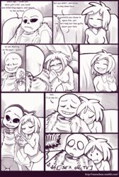  black_and_white breasts clothed clothing comic female female_frisk female_human frisk hearts human kayla-na male male/female moaning monster movie_night_(kayla-na) safe sans sansscham skeleton straight undertale 