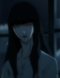  black_hair grey_eyes highres japanese_clothes kimono kuromitsu kurozuka long_hair red_lipstick screencap solo vampire 