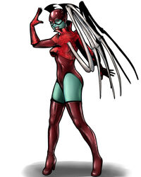  alien bleez blue_skin dc_comics female full_body gloves green_lantern_(series) head_wings leotard mask red_lantern red_legwear simple_background solo thighhighs wings 