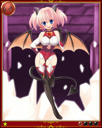  :d bat_wings blue_eyes blush boots breasts colorized commentary_request demon_girl demon_horns demon_tail demon_wings earrings elbow_gloves female garter_straps gloves goma_azarasi horns jewelry large_breasts leotard lilim_(shingeki_no_bahamut) looking_at_viewer oerba_yun_fang open_mouth pink_hair pointy_ears red_leotard shingeki_no_bahamut short_hair short_twintails smile solo tail thigh_boots thighhighs twintails wings 