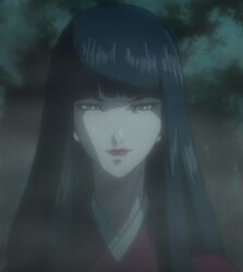  black_hair grey_eyes highres japanese_clothes kimono kuromitsu kurozuka long_hair red_lipstick screencap solo vampire 