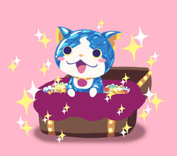  blush_stickers chuno commentary_request feline highres no_humans open_mouth photoshop_(medium) pink_background sapphinyan simple_background sparkle treasure_chest youkai_(youkai_watch) youkai_watch 