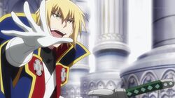  1boy animated animated anime arc_system_works battle blazblue blazblue:_alter_memory blonde_hair crazy-eyes crazy_eyes crazy_smile gloves ice kisaragi_jin lowres male male_focus military military_uniform pillar quality sword uniform weapon 