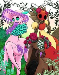  abnormality_(project_moon) alriune ambiguous_gender apple art_nouveau beauty_and_the_beast_(lobotomy_corporation) bovid_horn caprine_horn elemental_creature equid eyeless female flora_fauna flower food food_creature fruit grass group hi_res horn leaf living_fruit living_toy lobotomy_corporation mammal monster multi_eye plant project_moon ram_horn snow_white&#039;s_apple_(lobotomy_corporation) stick tree uri_aji711 