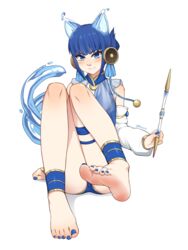  animal_ears barefoot blue_anklet blue_eyes blue_hair blue_nails blush cat_ears duel_monster feet female fingernails foot_focus foreshortening highres legs looking_at_viewer lululewd nail_polish ni-ni_the_mirror_mikanko paid_reward_available presenting_foot simple_background smile soles solo toenail_polish toenails toes water yu-gi-oh! 