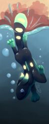  absurd_res bubble dipstick_ears dipstick_tail diving ear_markings feral glowing glowing_flesh green_markings gyrotech hi_res leg_markings markings multicolored_ears socks_(marking) solo splash spots swimming tail tail_markings underwater water 