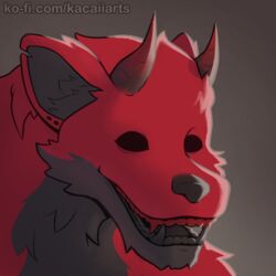  1:1 anthro black_body canid canine creepy empty_eyes hi_res hybrid icon kacaii male mammal mythological_canine mythological_creature mythology red_body solo text url were werecanid werecanine werewolf 