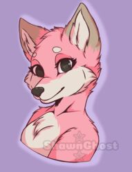  anthro canid canine digital_media_(artwork) female fox fur heart_eyes heart_symbol hi_res looking_at_viewer mammal mistystar pink_body pink_fox pink_fur simple_background smile solo 