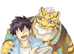  absurd_res bbrt534 countershading duo felid hi_res human lin_hu male male/male mammal nekojishi pantherine shoulder_grab simple_background studio_klondike tian-liao_lin tiger white_background 