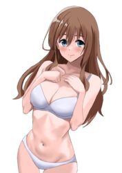  absurdres blush breasts brown_hair female grey_eyes hibike!_euphonium highres kinomiki kuroe_mayu large_breasts long_hair looking_at_viewer navel smile solo underwear underwear_only 