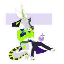  1:1 anthro arm_fluff athena_(za) blush clothed clothing crop_top cybernetics dress facial_hair femboy fur goatee green_blush green_clothing green_eyes green_pawpads grey_body grey_fur hi_res legwear long_ears long_sleeves machine male mantled_beast markings multicolored_body multicolored_fur pantsless pawpads paws purple_clothing screen screen_face shirt sitting smile solo striped_markings striped_tail stripes tail tail_markings temporarywizard topwear visor white_body white_fur white_paws 