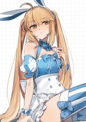  710_ao ahoge animal_ears artoria_caster_(fate) artoria_caster_(swimsuit_berserker)_(fate) artoria_caster_(swimsuit_berserker)_(second_ascension)_(fate) artoria_pendragon_(fate) blonde_hair blush breasts fake_animal_ears fate/grand_order fate_(series) female green_eyes highres leggings medium_breasts rabbit_ears twintails 