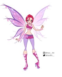  arm_warmers bad_id bad_twitter_id bare_shoulders believix boots chocofish choker closed_mouth collarbone commentary crop_top english_commentary eyelashes fairy fairy_wings female full_body hair_between_eyes happy high_heel_boots high_heels highres instagram_username knee_boots layered_shirt leggings lipstick magical_girl makeup midriff nail_polish navel oversized_wings pants_under_shorts pink_arm_warmers pink_boots pink_nails pink_shirt pink_shorts pink_wrist_cuffs purple_choker purple_leggings purple_wings red_eyes red_hair red_lips ribs see-through_clothes see-through_wrist_cuffs shirt short_hair short_shorts shorts simple_background single_arm_warmer single_wrist_cuff sleeveless sleeveless_shirt smile solo standing striped_clothes striped_shorts twitter_username vertical-striped_clothes vertical-striped_shorts w.i.t.c.h. watermark white_background will_vandom wings winx_club wrist_cuffs 