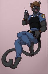  anthro clothed clothing digital_media_(artwork) felid hi_res lavenderpandy male mammal pantherine police police_uniform simple_background smile solo theblackrook uniform 