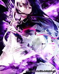  akemi_homura akemi_homura_(magical_girl) black_hair clock commentary_request female long_hair mahou_shoujo_madoka_magica mahou_shoujo_madoka_magica_(anime) red_eyes ribbon ryan_stephens skirt skirt_set solo tears 