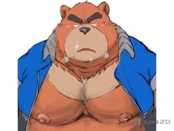  2d_animation 4:3 animated anthro bear belly big_belly blush breath breathing brown_body brown_fur clothing fur jacket kemono kotobuki low_res male mammal moobs motion_tweening nipples overweight overweight_anthro overweight_male panting short_playtime simple_background solo topwear white_background 