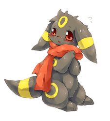  black_body black_fur blush eeveelution feral fur generation_2_pokemon kemono male nintendo open_mouth pokemon pokemon_(species) red_eyes scarf simple_background solo umbreon wahitouppe white_background 