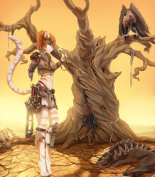  accipitriform anthro armor avian bird canid canine canis clothed clothing coyote day detailed_background digitigrade domestic_cat eyelashes fallout felid feline felis female feral fruitbloodmilkshake group gun hair hi_res hybrid mammal microsoft midriff night_stalker_(fallout) orange_hair pit_viper plant raider_(fallout) ranged_weapon rattle_(anatomy) reptile scalie snake standing tina_(lionel) tree viper vulture weapon 