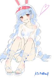  animal_ear_fluff animal_ears between_legs bikini bikini_under_clothes blue_bikini blue_hair blue_nails blush braid breasts brown_eyes commentary_request female full_body grin hair_ornament hairclip hand_between_legs hat head_tilt heart highres hololive kiritoma long_hair looking_at_viewer low_twintails nail_polish rabbit-shaped_pupils rabbit_ears red_hat sandals see-through_clothes see-through_shirt shirt short_eyebrows signature simple_background small_breasts smile solo swimsuit symbol-shaped_pupils thick_eyebrows toenail_polish toenails twin_braids twintails usada_pekora very_long_hair virtual_youtuber visor_cap wet wet_clothes wet_shirt white_background white_hair white_sandals white_shirt wrist_cuffs x_hair_ornament 