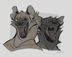  ambiguous_gender anthro duo hi_res hyena infezmite laugh mammal one_eye_closed round_ears smile spots spotted_hyena teeth tongue wink 
