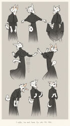  anthro black_clothing black_robe canid canine canis clothing curled_tail domestic_dog facial_markings fluffy footwear fur head_markings hi_res kalpeakoira machete_(kalpeakoira) male mammal markings priest priest_robes robe shoes solo tail white_body white_fur 