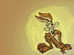  2010 3_toes abstract_background anthro arm_tuft arms_around_legs athletic belly bent_legs biped black_eyes black_nose brown_body brown_fur brown_toe_claws canid canine canis casual_nudity chest_tuft colored coyote curling_tail dated digital_drawing_(artwork) digital_media_(artwork) digital_painting_(artwork) ears_front eyebrows feet foot_on_foot fur glance hand_on_leg hand_on_own_leg humanoid_heel knee_tuft knees_up leg_tuft legs_together looney_tunes male mammal multicolored_body multicolored_fur nude painting_(artwork) paws pecs pinup plantigrade pose shaded shoulder_tuft signature sitting skinny smile solo stevethedragon tail tan_belly tan_body tan_eyebrows tan_fur thinking thinking_pose toes tuft two_tone_body two_tone_fur warner_brothers wide_hips wile_e._coyote yellow_sclera 