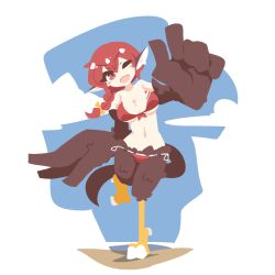 animal_ears bare_shoulders big_o_pants bikini bird_ears bird_legs bird_tail blush_stickers brown_feathers brown_wings commentary feather_fingers feathered_wings feathers female fio-chan_(big_o_pants) harpy long_hair monster_girl navel no_lineart one_eye_closed open_mouth original outdoors red_bikini red_eyes red_hair side-tie_bikini_bottom solo standing standing_on_one_leg swimsuit tail talons winged_arms wings 