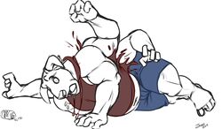  6_arms anthro bovine cattle clothing forced_transformation jovee mammal multifur musclegut surprise_transformation torn_clothing 