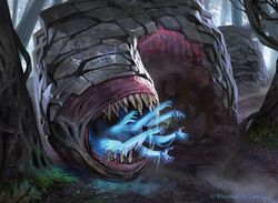  ambiguous_gender ambiguous_pred chains crawling disembodied_hand eyeless feral forest front_view hasbro hi_res magic:_the_gathering marco_nelor nightmare_fuel official_art open_mouth plant scalie sharp_teeth snarling solo soul_stealing teeth tree wizards_of_the_coast wurm 