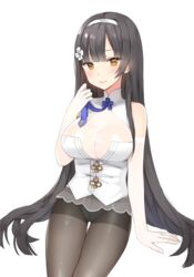  arm_at_side bad_id bad_pixiv_id black_hair black_pantyhose blue_necktie blunt_bangs blush breasts brown_eyes canape_(canape0130) cleavage closed_mouth commentary cowboy_shot crotch_seam elbow_gloves female flower girls&#039;_frontline gloves hair_flower hair_ornament hairband highres large_breasts lips long_hair looking_at_viewer necktie no_bra no_pants panties panties_under_pantyhose pantyhose see-through shirt smile solo standing straight_hair thigh_gap tsurime type_95_(girls&#039;_frontline) underwear very_long_hair white_gloves white_hairband white_shirt 