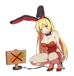  alternate_costume alternate_hair_color animal_ears ara_haan blonde_hair blush_stickers bound bound_wrists bow bowtie breasts cleavage elsword eyeshadow female fishnet_pantyhose fishnets full_body hair_ornament high_heels large_breasts makeup open_mouth pantyhose playboy_bunny rabbit_ears sando_(dukedevil) sign solo transparent_background yellow_eyes 