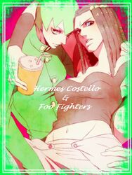  2girls akizuki_hakuto bad_id bad_pixiv_id black_hair commentary_request dreadlocks ermes_costello foo_fighters_(jojo) gakuran genderswap_(ftm) green_hair jojo_no_kimyou_na_bouken multiple_girls rule_63 school_uniform short_hair 